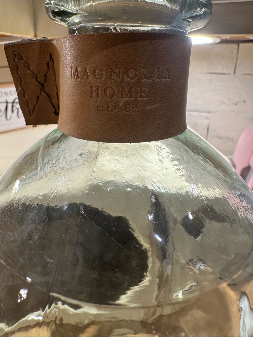 Magnolia Clear Glass Bottle with Tan Leather Neck Band - Picture 2 of 2